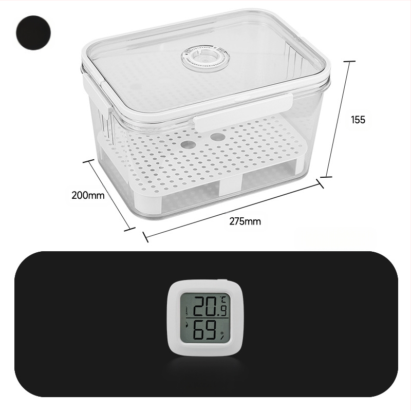 HANNICOOK szivaros doboz – zárható, nedvesség- és rovarálló, nedvesítésre és érlelésre, fogantyúval; anyagok: PET/PP/szilikon; stílus: egyszerű