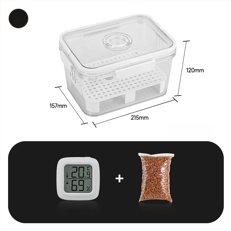 HANNICOOK szivaros doboz – zárható, nedvesség- és rovarálló, nedvesítésre és érlelésre, fogantyúval; anyagok: PET/PP/szilikon; stílus: egyszerű