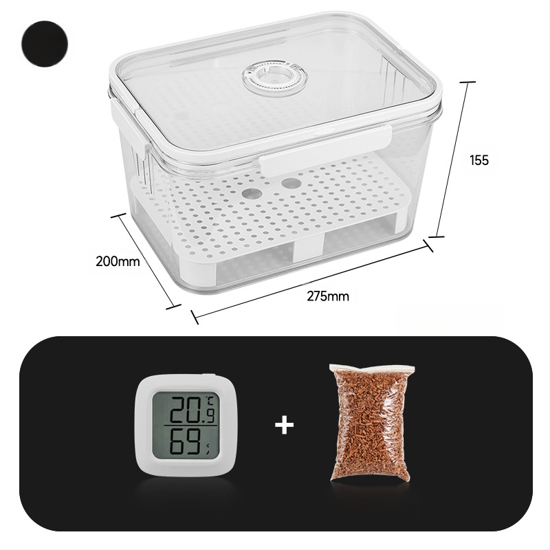 HANNICOOK szivaros doboz – zárható, nedvesség- és rovarálló, nedvesítésre és érlelésre, fogantyúval; anyagok: PET/PP/szilikon; stílus: egyszerű