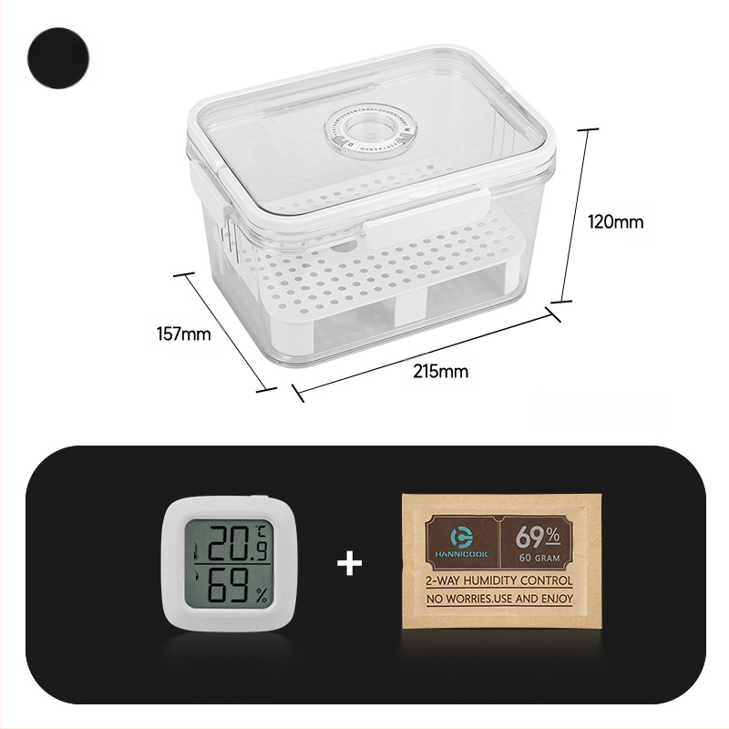 HANNICOOK szivaros doboz – zárható, nedvesség- és rovarálló, nedvesítésre és érlelésre, fogantyúval; anyagok: PET/PP/szilikon; stílus: egyszerű