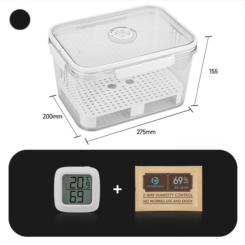 HANNICOOK szivaros doboz – zárható, nedvesség- és rovarálló, nedvesítésre és érlelésre, fogantyúval; anyagok: PET/PP/szilikon; stílus: egyszerű