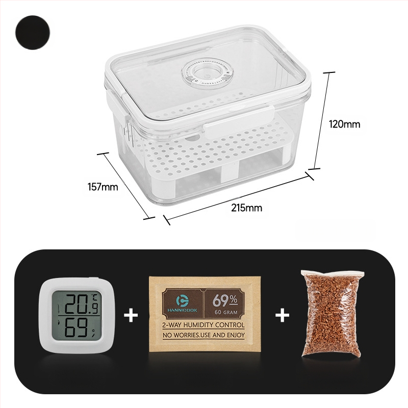 HANNICOOK szivaros doboz – zárható, nedvesség- és rovarálló, nedvesítésre és érlelésre, fogantyúval; anyagok: PET/PP/szilikon; stílus: egyszerű