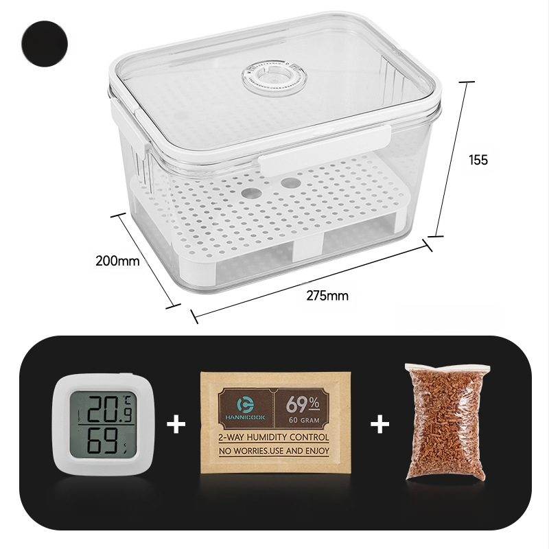 HANNICOOK szivaros doboz – zárható, nedvesség- és rovarálló, nedvesítésre és érlelésre, fogantyúval; anyagok: PET/PP/szilikon; stílus: egyszerű