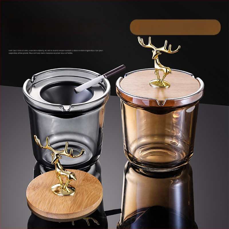 Cenușieră de sticlă cu capac, stil simplu, logo imprimat, ambalaj 36/48 bucăți