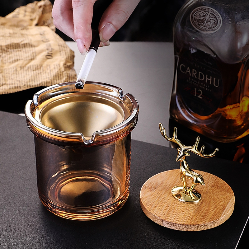 Cenușieră de sticlă cu capac, stil simplu, logo imprimat, ambalaj 36/48 bucăți