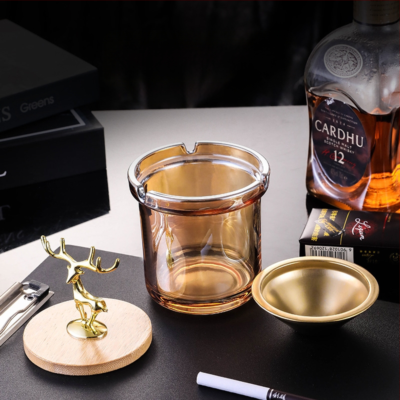 Cenușieră de sticlă cu capac, stil simplu, logo imprimat, ambalaj 36/48 bucăți