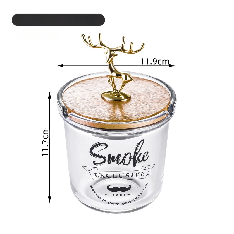 Cenușieră de sticlă cu capac, stil simplu, logo imprimat, ambalaj 36/48 bucăți