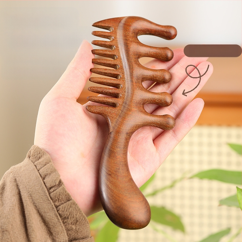 Drveni češalj od sandalovine, s pet zubi, okrugla glava, masaža meridijana vlasišta