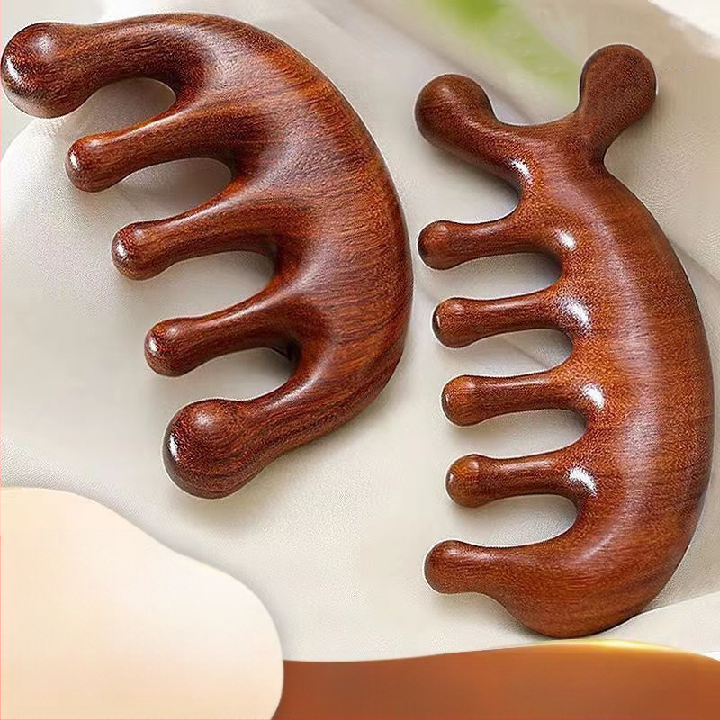 Višenamjenski masažni češanj od sandalovine za vlasište, s pet zuba