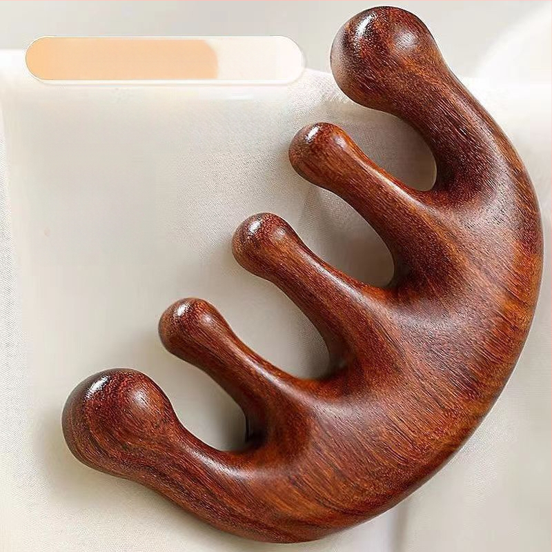 Višenamjenski masažni češanj od sandalovine za vlasište, s pet zuba