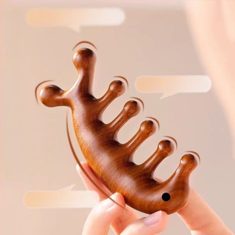 Višenamjenski masažni češanj od sandalovine za vlasište, s pet zuba