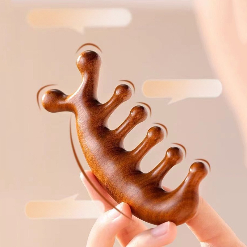 Višenamjenski masažni češanj od sandalovine za vlasište, s pet zuba