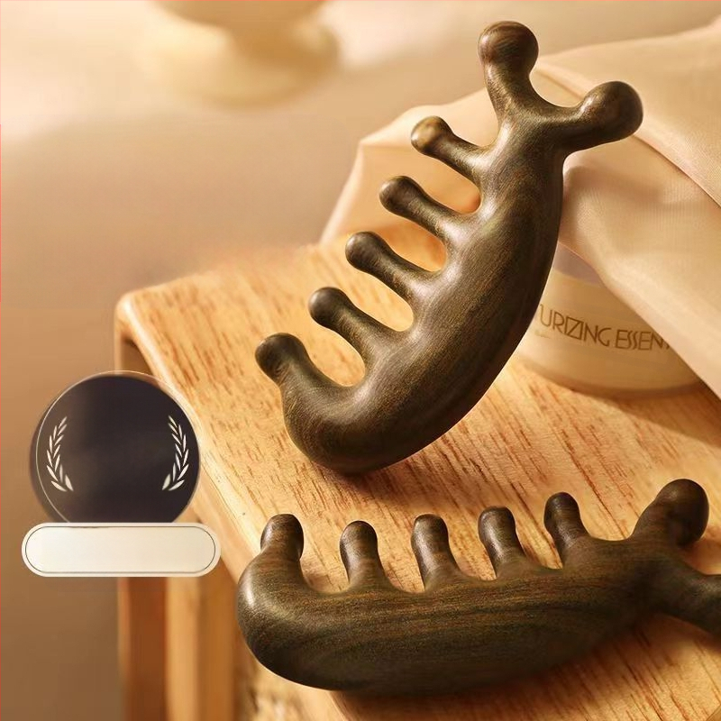 Višenamjenski masažni češanj od sandalovine za vlasište, s pet zuba