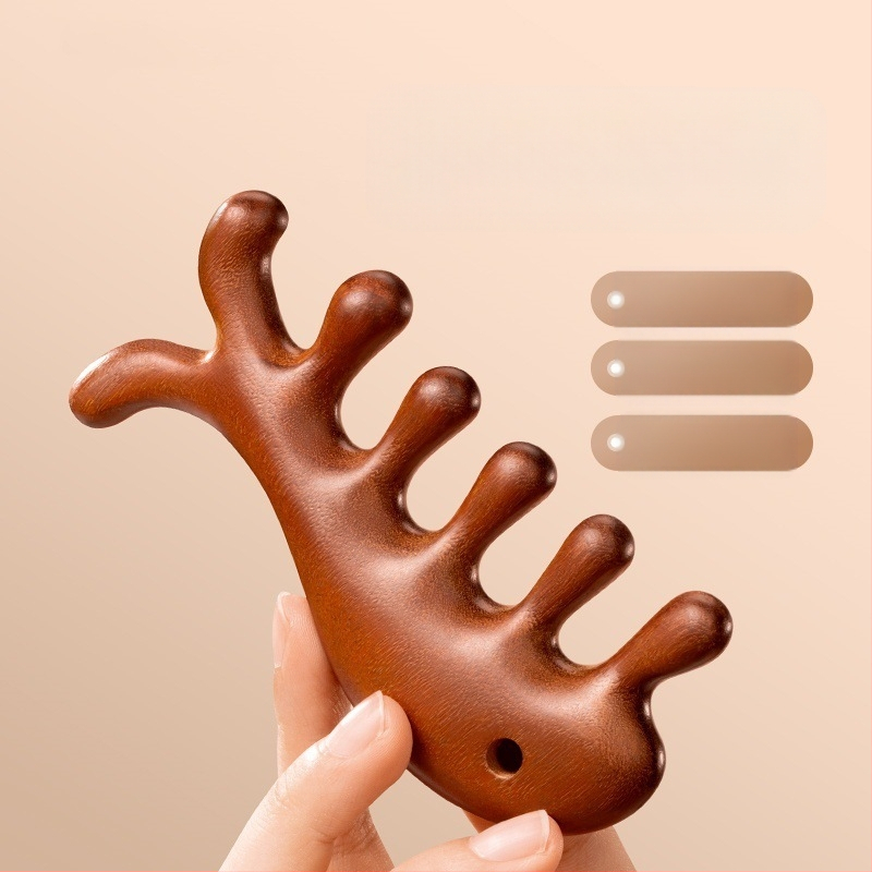 Višenamjenski masažni češanj od sandalovine za vlasište, s pet zuba