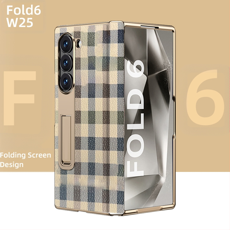 Husă de protecție pentru Samsung Fold cu margine placată cu aur și axă centrală din piele naturală, finisaj electroplacat, protecție anti-cădere