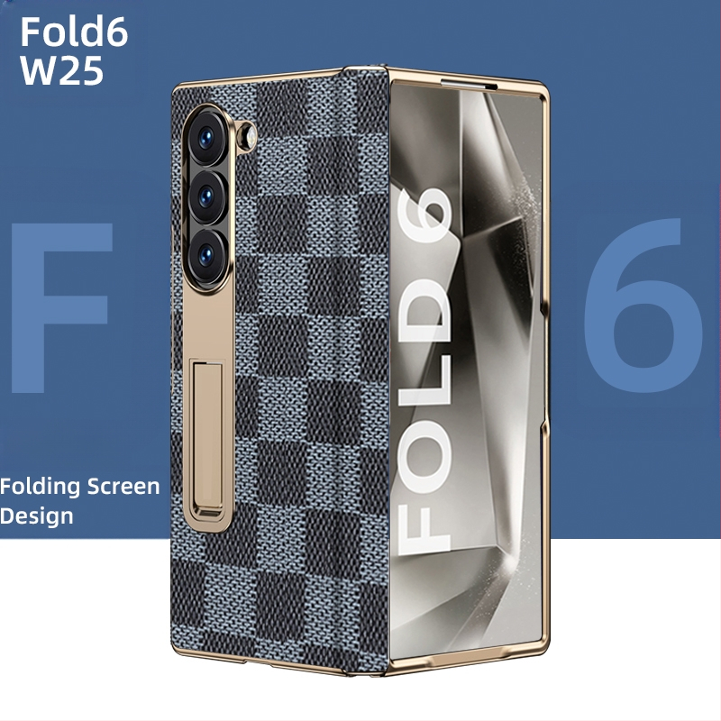 Husă de protecție pentru Samsung Fold cu margine placată cu aur și axă centrală din piele naturală, finisaj electroplacat, protecție anti-cădere