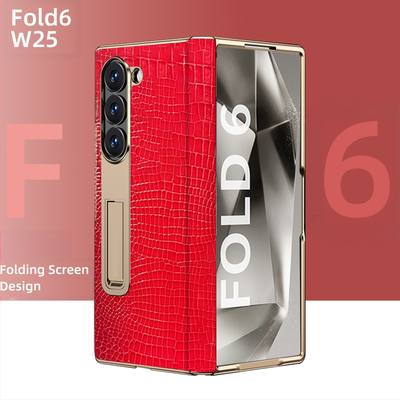 Husă de protecție pentru Samsung Fold cu margine placată cu aur și axă centrală din piele naturală, finisaj electroplacat, protecție anti-cădere