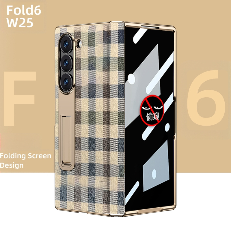 Husă de protecție pentru Samsung Fold cu margine placată cu aur și axă centrală din piele naturală, finisaj electroplacat, protecție anti-cădere