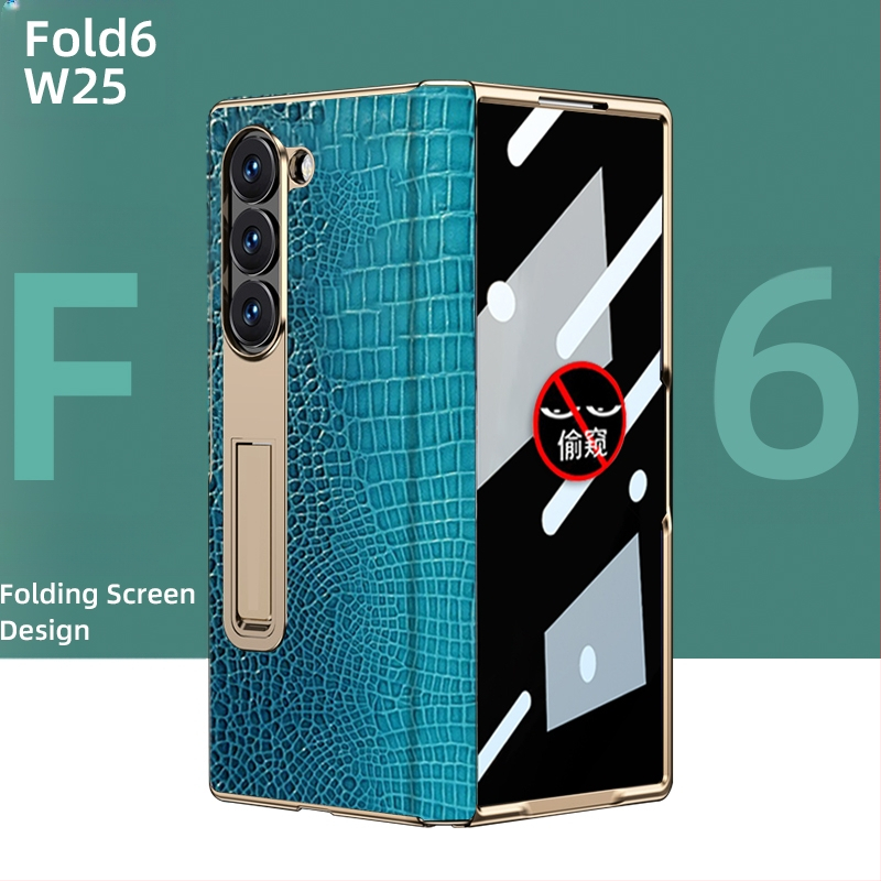 Husă de protecție pentru Samsung Fold cu margine placată cu aur și axă centrală din piele naturală, finisaj electroplacat, protecție anti-cădere