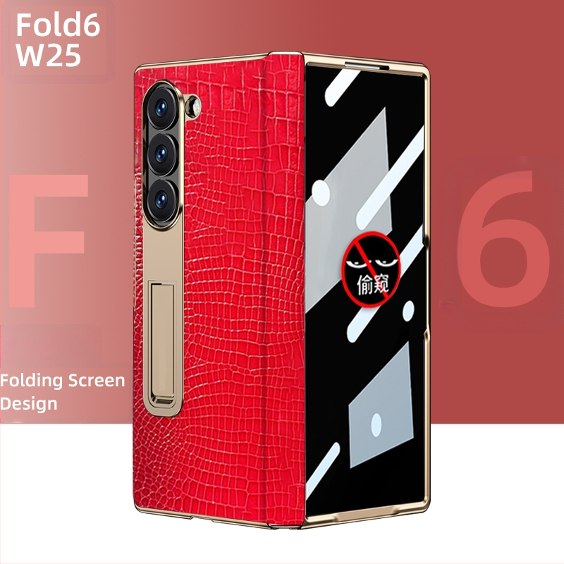 Husă de protecție pentru Samsung Fold cu margine placată cu aur și axă centrală din piele naturală, finisaj electroplacat, protecție anti-cădere