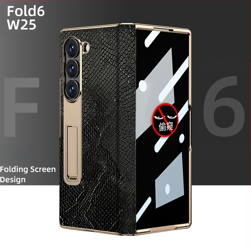 Husă de protecție pentru Samsung Fold cu margine placată cu aur și axă centrală din piele naturală, finisaj electroplacat, protecție anti-cădere