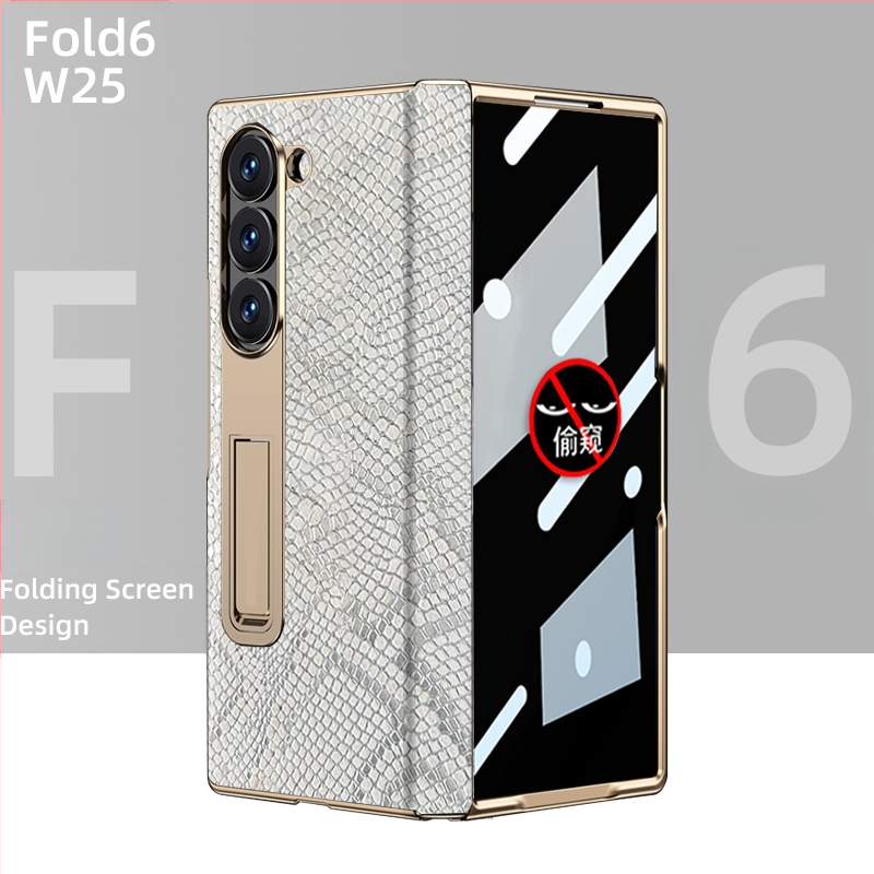 Husă de protecție pentru Samsung Fold cu margine placată cu aur și axă centrală din piele naturală, finisaj electroplacat, protecție anti-cădere