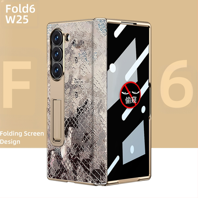 Husă de protecție pentru Samsung Fold cu margine placată cu aur și axă centrală din piele naturală, finisaj electroplacat, protecție anti-cădere