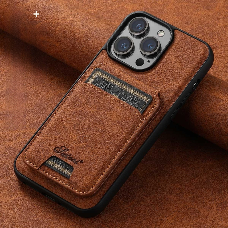 Kućište za iPhone s bežičnim punjenjem, magnetskim pretincem za kartice i postoljem — ugravirana PU koža + TPU s magnetom, kompatibilno s serijom iPhone 12–15