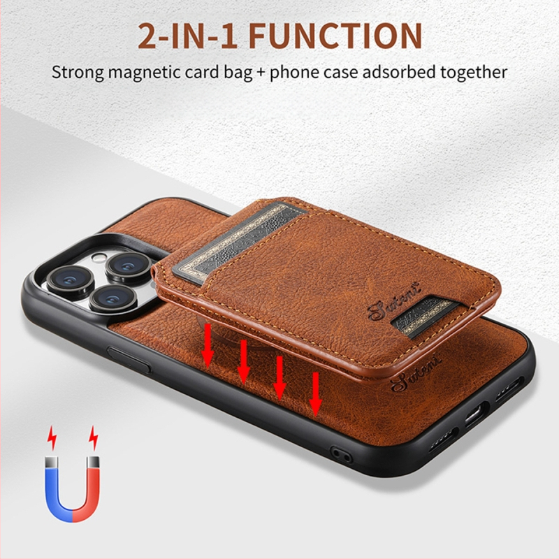 Kućište za iPhone s bežičnim punjenjem, magnetskim pretincem za kartice i postoljem — ugravirana PU koža + TPU s magnetom, kompatibilno s serijom iPhone 12–15