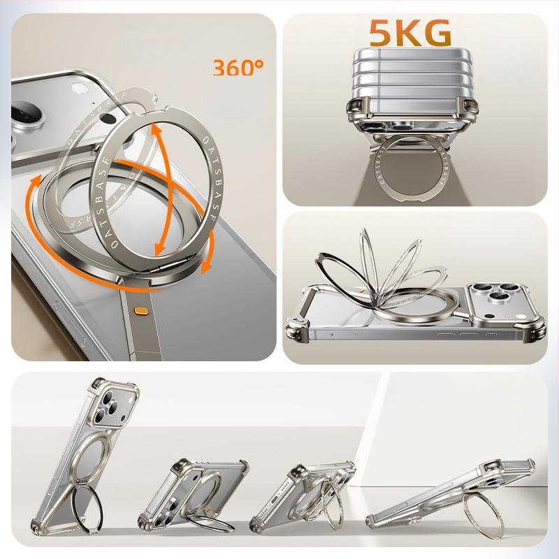 Husă pentru telefon cu cadru metalic și stand magnetic pentru Apple iPhone 17 Pro Max — prelucrat CNC, disipare căldură, rezistent la căderi, personalizabil