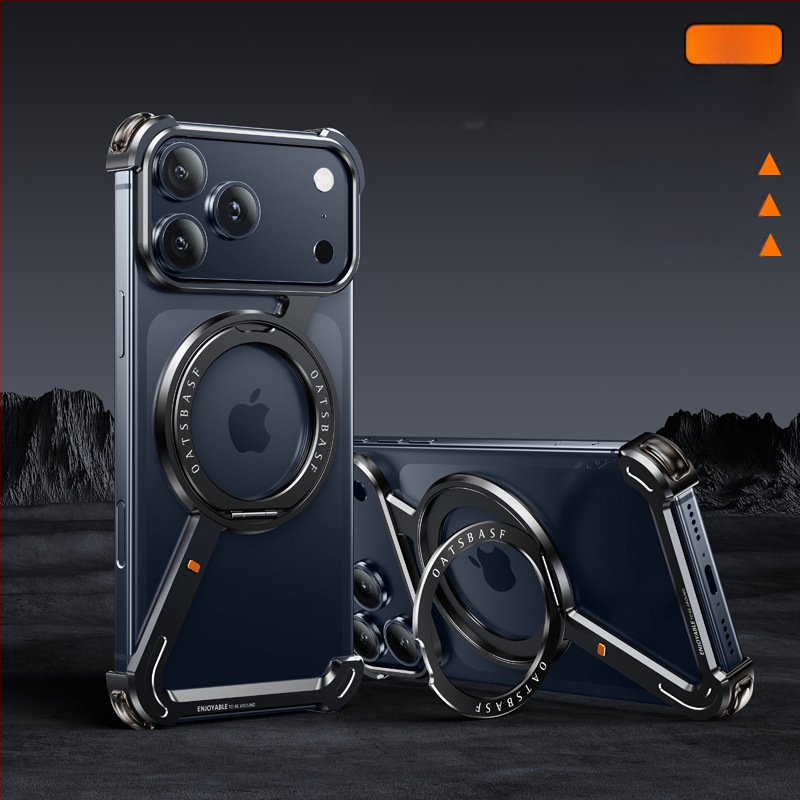 Husă pentru telefon cu cadru metalic și stand magnetic pentru Apple iPhone 17 Pro Max — prelucrat CNC, disipare căldură, rezistent la căderi, personalizabil
