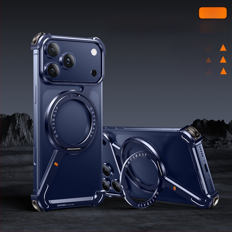 Husă pentru telefon cu cadru metalic și stand magnetic pentru Apple iPhone 17 Pro Max — prelucrat CNC, disipare căldură, rezistent la căderi, personalizabil