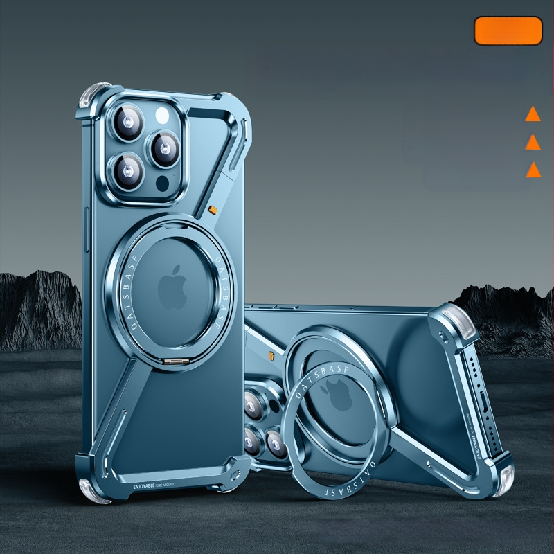 Husă pentru telefon cu cadru metalic și stand magnetic pentru Apple iPhone 17 Pro Max — prelucrat CNC, disipare căldură, rezistent la căderi, personalizabil