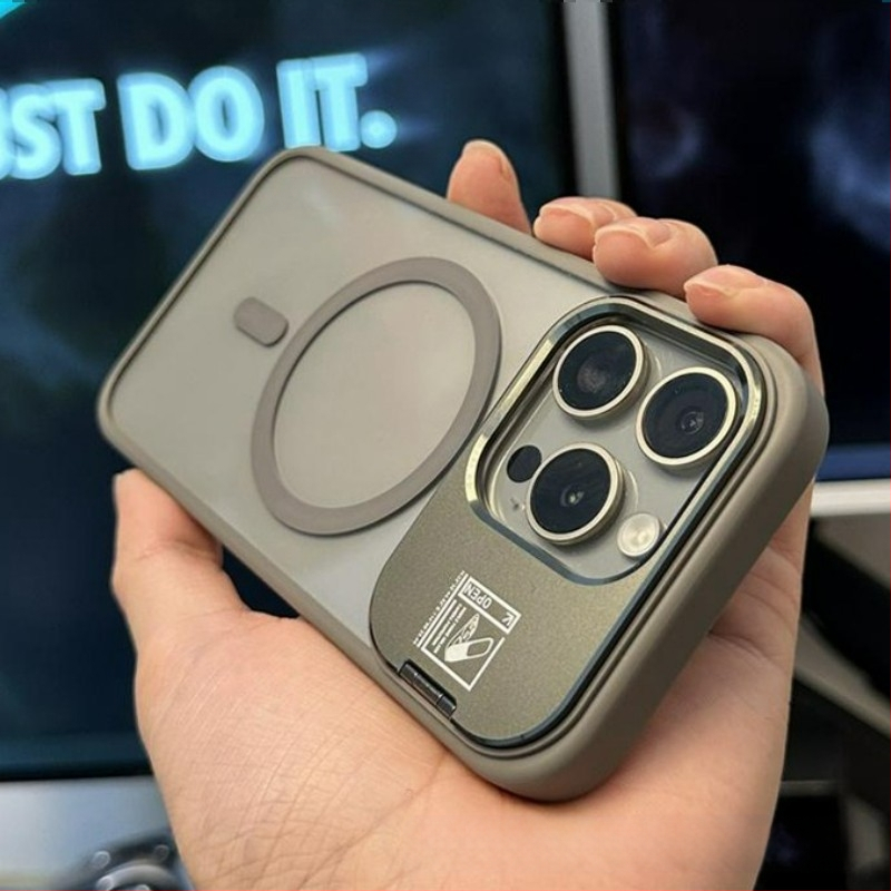 iPhone 14 Pro Max korpuss ar saliekamu statīvu un MagSafe magnētisko piesaisti, materiāls PC, izturīgs pret triecieniem, pret pirkstu nospiedumiem