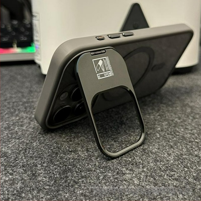 iPhone 14 Pro Max korpuss ar saliekamu statīvu un MagSafe magnētisko piesaisti, materiāls PC, izturīgs pret triecieniem, pret pirkstu nospiedumiem