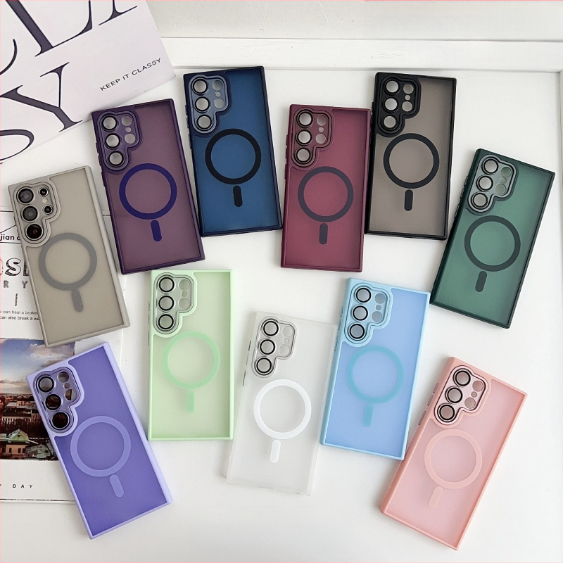 Samsung S25 Ultra telefón kryt s matným PC povrchom a magnetickým štítom — proti nárazu, ochrana proti odtlačkom, plné pokrytie, prispôsobiteľný