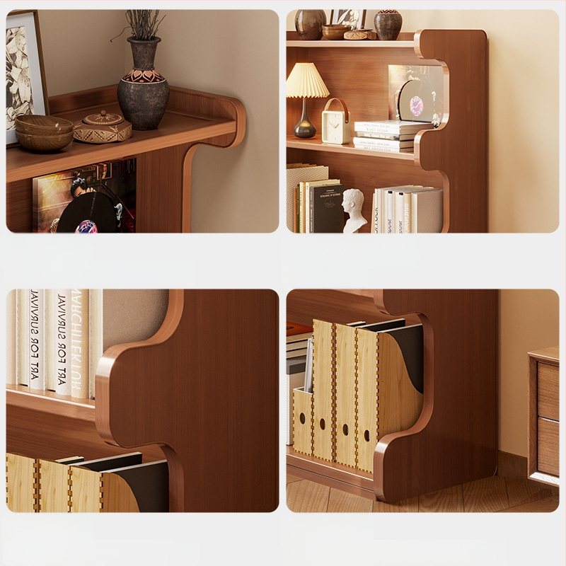 Police za knjige, višeslojni podni stalak za dnevni boravak, bambus Nanzhu + MDF, model 568, moderni minimalistički stil, Haichuan