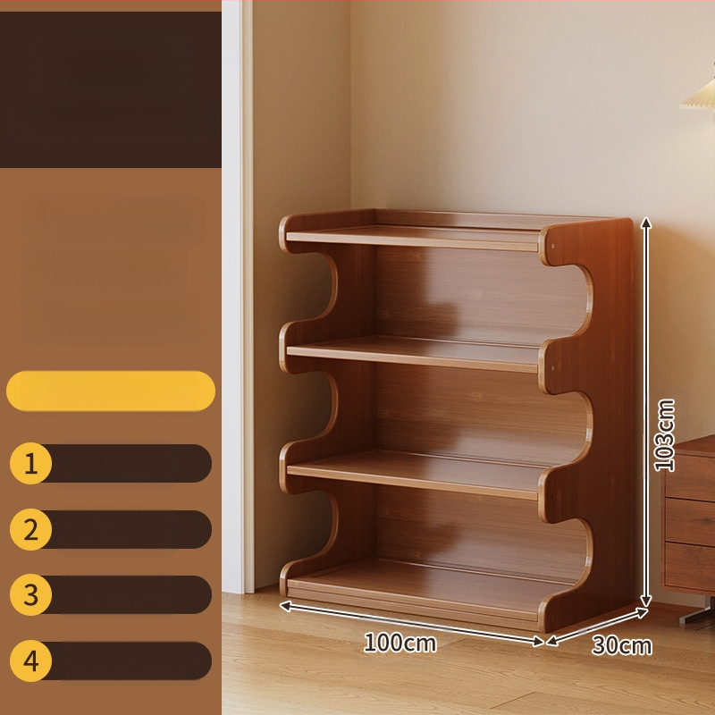 Police za knjige, višeslojni podni stalak za dnevni boravak, bambus Nanzhu + MDF, model 568, moderni minimalistički stil, Haichuan