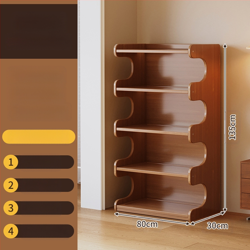 Police za knjige, višeslojni podni stalak za dnevni boravak, bambus Nanzhu + MDF, model 568, moderni minimalistički stil, Haichuan