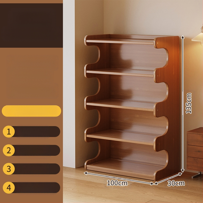 Police za knjige, višeslojni podni stalak za dnevni boravak, bambus Nanzhu + MDF, model 568, moderni minimalistički stil, Haichuan