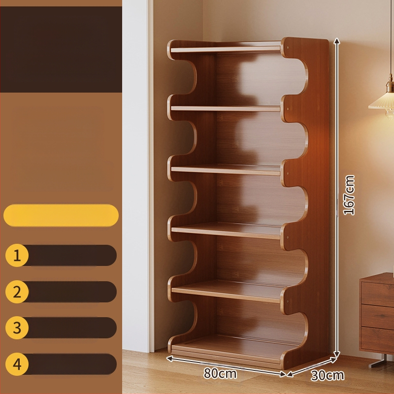 Police za knjige, višeslojni podni stalak za dnevni boravak, bambus Nanzhu + MDF, model 568, moderni minimalistički stil, Haichuan