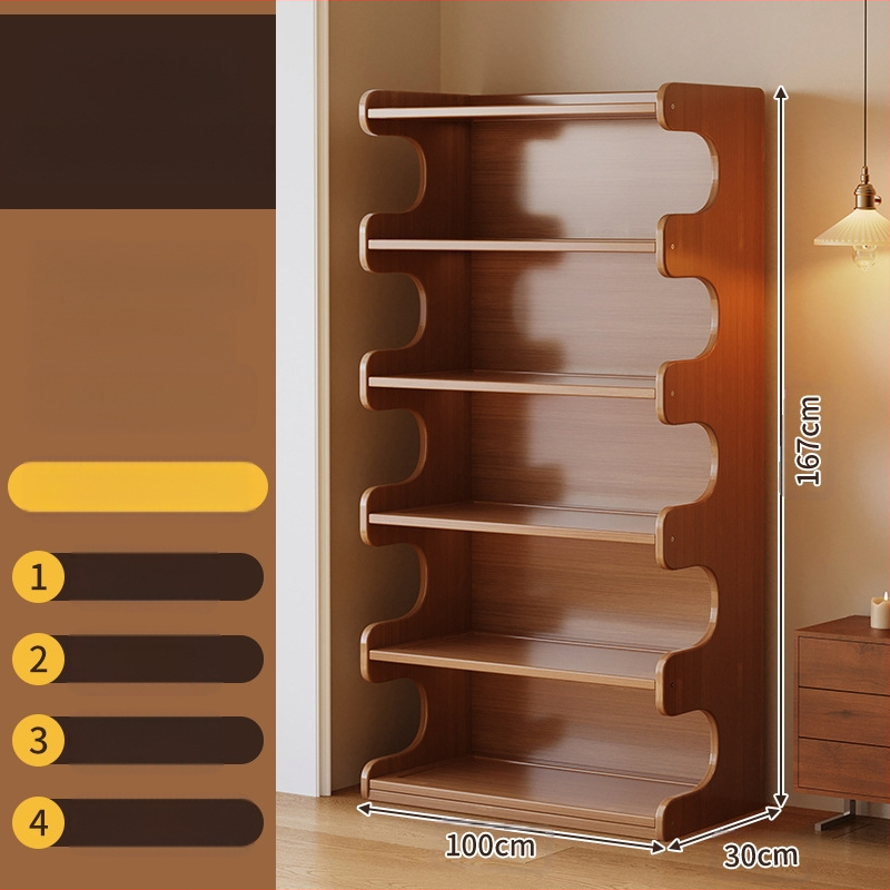 Police za knjige, višeslojni podni stalak za dnevni boravak, bambus Nanzhu + MDF, model 568, moderni minimalistički stil, Haichuan