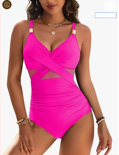 Женски едночаст плувен костюм с мрежести панели, подплатен бюст, без гръб, бързосъхнеща материя, висока еластичност.