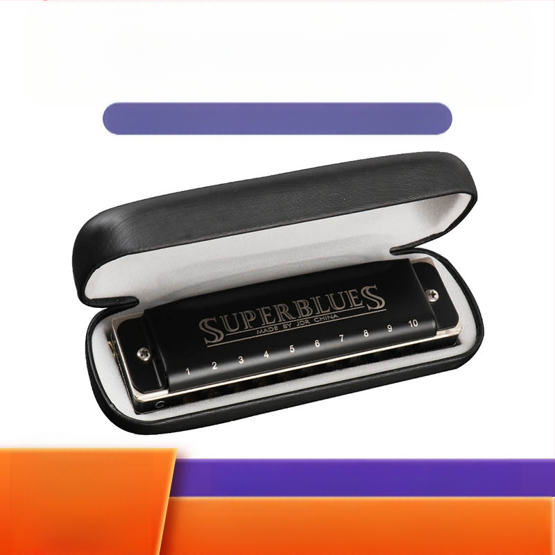 Harmonica JDR1020, 10 găuri, 20 tonuri, armonică blues cu capac din oțel inoxidabil și orificii de sunet din rășină