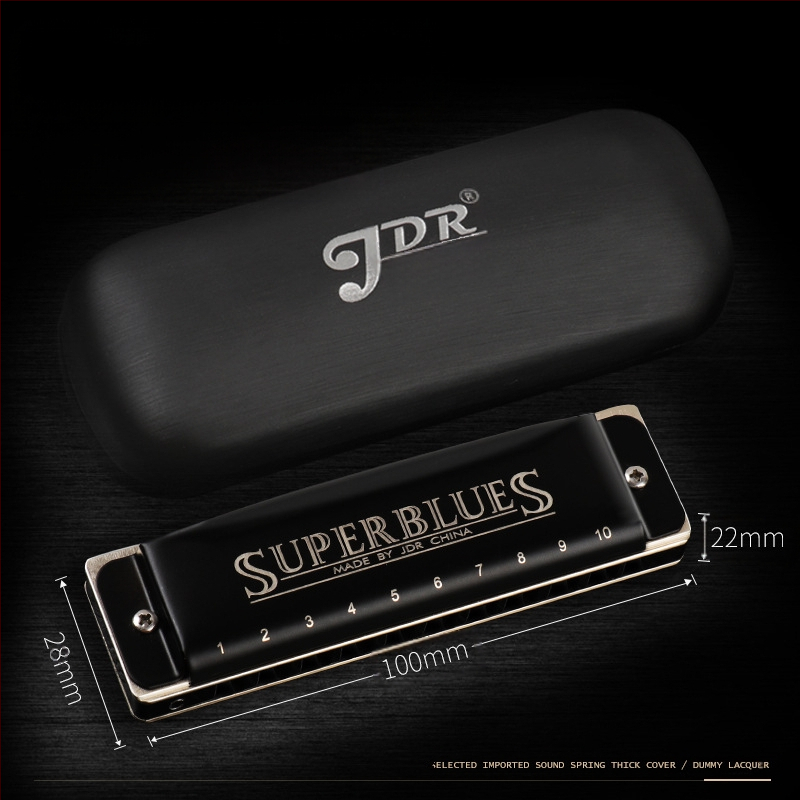 Harmonica JDR1020, 10 găuri, 20 tonuri, armonică blues cu capac din oțel inoxidabil și orificii de sunet din rășină