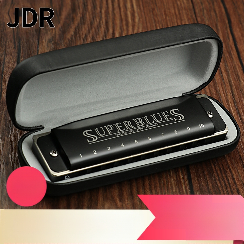 Harmonica JDR1020, 10 găuri, 20 tonuri, armonică blues cu capac din oțel inoxidabil și orificii de sunet din rășină