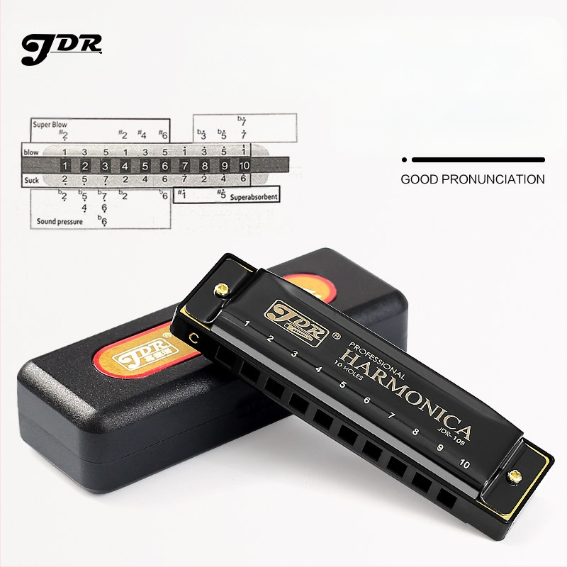 Harmonica blues, 10 găuri, tonalitate C, model JDR-10, brand JDR/Jade Rui, instrument muzical diatonic blues