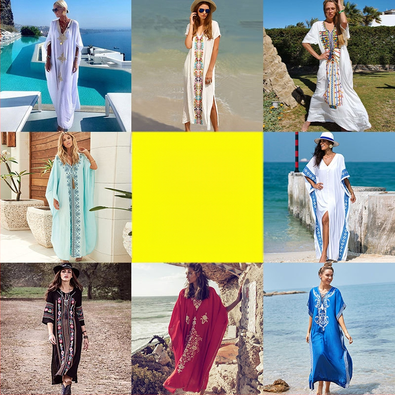 Robe de plajă lungă cu broderie din rayon; căptușeală: rayon, 100% bumbac; stil: îmbrăcăminte de plajă; pentru femei 18–24 ani