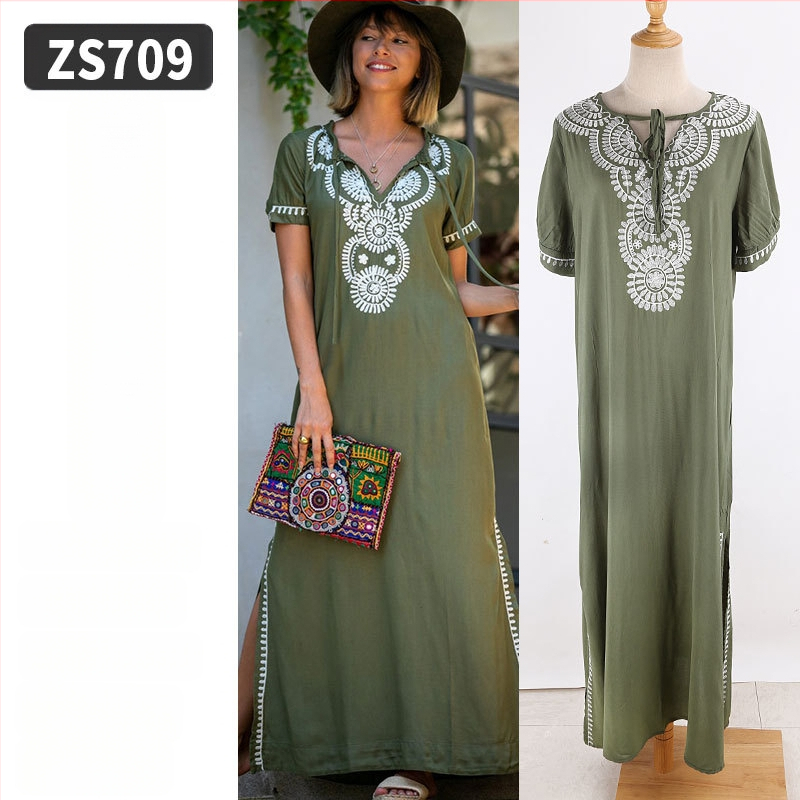 Robe de plajă lungă cu broderie din rayon; căptușeală: rayon, 100% bumbac; stil: îmbrăcăminte de plajă; pentru femei 18–24 ani