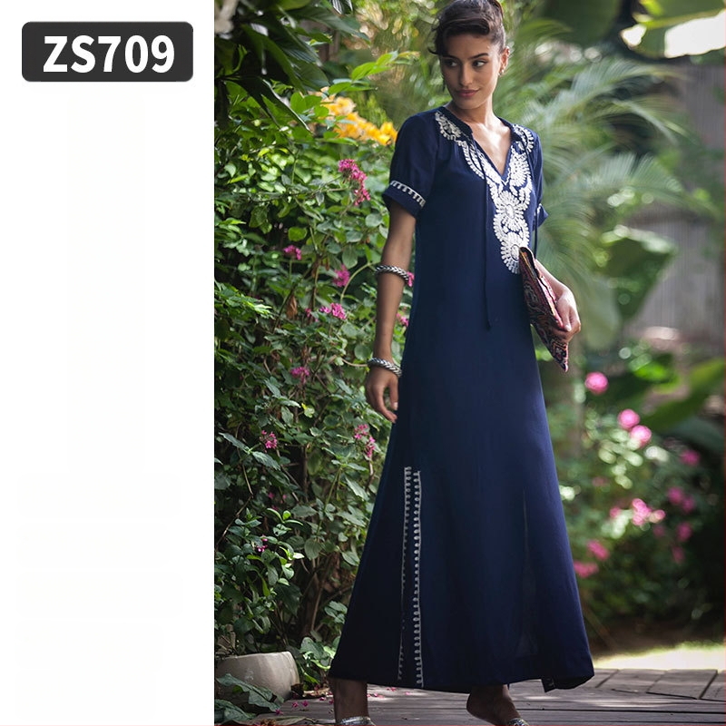 Robe de plajă lungă cu broderie din rayon; căptușeală: rayon, 100% bumbac; stil: îmbrăcăminte de plajă; pentru femei 18–24 ani